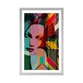 AFFICHE AVEC MONTURE PORTRAIT D'UNE FEMME SUR FOND COLORÉ - POP ART - AFFICHES