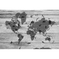 CANVAS PRINT BLACK AND WHITE MAP ON A WOODEN BASE - PICTURES OF MAPS - PICTURES