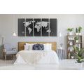 5-PIECE CANVAS PRINT WORLD MAP IN SHADES OF GRAY - PICTURES OF MAPS - PICTURES