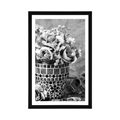 POSTER WITH MOUNT CARNATION FLOWERS IN A MOSAIC POT IN BLACK AND WHITE - BLACK AND WHITE - POSTERS