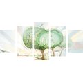 5-PIECE CANVAS PRINT TREES ON A PASTEL FIELD - PICTURES OF TREES AND LEAVES - PICTURES