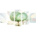 IMPRESSION SUR TOILE EN 5 PARTIES ARBRES SUR UN CHAMP PASTEL - IMPRESSIONS SUR TOILE ARBRES ET FEUILLES - IMPRESSION SUR TOILE