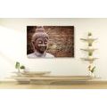 WANDBILD BUDDHA-STATUE AUF HÖLZERNEM HINTERGRUND - BILDER MIT FENG SHUI-MOTIVEN - BILDER