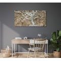 WANDBILD ABSTRAKTER BAUM AUF HOLZ IN BEIGE - BILDER BÄUME UND LAUB - BILDER