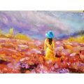 QUADRO DI UNA RAGAZZA COL VESTITO GIALLO IN UN CAMPO DI LAVANDA - QUADRI DI NATURA E PAESAGGIO - QUADRI