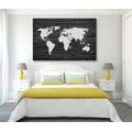 CANVAS PRINT WORLD MAP ON WOOD IN BLACK AND WHITE - PICTURES OF MAPS - PICTURES