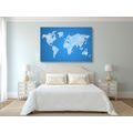 DECORATIVE PINBOARD HATCHED MAP OF THE WORLD ON A BLUE BACKGROUND - PICTURES ON CORK - PICTURES