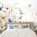TAPETA PASTELOVÉ KVĚTINY A LÉTAJÍCÍ MOTÝLI - TAPETY KVĚTINY - TAPETY