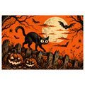 QUADRO SU TELA – GATTO NERO SOTTO LA LUNA - QUADRI HALLOWEEN E HORROR - STAMPE E QUADRI
