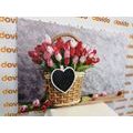 CANVAS PRINT RED TULIPS IN A WOODEN BASKET - PICTURES FLOWERS - PICTURES