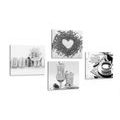 CANVAS PRINT SET DRINKS WITH SWEET INDULGENCE IN BLACK AND WHITE - SET OF PICTURES - PICTURES