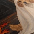 QUADRO SU TELA – CAGNOLINO DI HALLOWEEN SOTTO IL LENZUOLO - QUADRI HALLOWEEN E HORROR - STAMPE E QUADRI
