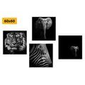 CANVAS PRINT SET ANIMALS IN BLACK AND WHITE STYLE - SET OF PICTURES - PICTURES