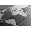 CANVAS PRINT BLACK AND WHITE WORLD MAP WITH A WOODEN BACKGROUND - PICTURES OF MAPS - PICTURES