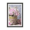 POSTER WITH MOUNT CARNATION FLOWERS IN A MOSAIC POT - VASES - POSTERS