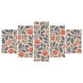 TABLEAU EN 5 PARTIES – MOTIF FLORAL AUX FEUILLES - TABLEAUX DE FLEURS - TABLEAUX
