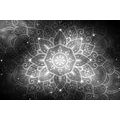 CANVAS PRINT MANDALA WITH A GALACTIC BACKGROUND IN BLACK AND WHITE - BLACK AND WHITE PICTURES - PICTURES