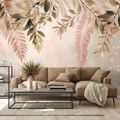 PAPIER PEINT AUTOCOLLANT – FEUILLES ROSES ET BEIGES DÉLICATES - PAPIER PEINT FEUILLES - PAPIERS PEINTS PANORAMIQUES