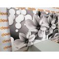 CANVAS PRINT BLACK AND WHITE MAGNOLIA ON AN ABSTRACT BACKGROUND - BLACK AND WHITE PICTURES - PICTURES