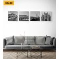 CANVAS PRINT SET HISTORIC CITIES IN BLACK AND WHITE - SET OF PICTURES - PICTURES