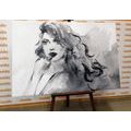 CANVAS PRINT WATERCOLOR FEMALE PORTRAIT IN BLACK AND WHITE - BLACK AND WHITE PICTURES - PICTURES