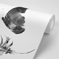 WALLPAPER FEATHER WITH A BUTTERFLY IN BLACK AND WHITE - BLACK AND WHITE WALLPAPERS - WALLPAPERS