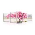 IMPRESSION SUR TOILE EN 5 PARTIES CERISE ORIENTALE DANS UN DESIGN ROSE - IMPRESSION SUR TOILE DE NATURE ET PAYSAGE - IMPRESSION SUR TOILE