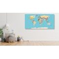 DECORATIVE PINBOARD WORLD MAP WITH NAMES - PICTURES ON CORK - PICTURES