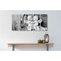 5-PIECE CANVAS PRINT ANGEL STATUES ON A BENCH IN BLACK AND WHITE - BLACK AND WHITE PICTURES - PICTURES