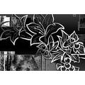 CANVAS PRINT FLORAL ILLUSTRATION IN BLACK AND WHITE - BLACK AND WHITE PICTURES - PICTURES