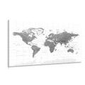 CANVAS PRINT BEAUTIFUL WORLD MAP IN BLACK AND WHITE - PICTURES OF MAPS - PICTURES