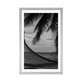 POSTER WITH MOUNT HAMMOCK ON THE BEACH IN BLACK AND WHITE - BLACK AND WHITE - POSTERS