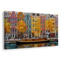 OBRAZ PODZIMNÍ KANÁLY AMSTERDAMU - BAREVNÉ DOMY - OBRAZY