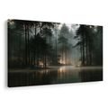 TABLEAU SUR TOILE – FORÊT BRUMEUSE AU BORD DU LAC - TABLEAUX FORÊT - TABLEAUX