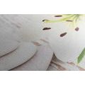 CANVAS PRINT LILY AND MASSAGE STONES IN A WHITE DESIGN - PICTURES FENG SHUI - PICTURES