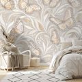 SELBSTKLEBENDE FOTOTAPETE ELEGANTE BEIGE SCHMETTERLINGE MIT BLÄTTERN - TAPETEN SCHMETTERLINGE - TAPETEN