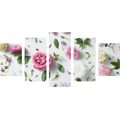 5-TEILIGES WANDBILD ZARTES STILLLEBEN MIT BLUMEN - BILDER BLUMEN - BILDER