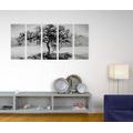 5-PIECE CANVAS PRINT ORIENTAL CHERRY IN BLACK AND WHITE - BLACK AND WHITE PICTURES - PICTURES