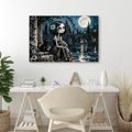 QUADRO SU TELA – RAGAZZA GOTICA CON GATTO NERO - QUADRI HALLOWEEN E HORROR - STAMPE E QUADRI