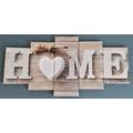 QUADRO IN 5 PARTI ISCRIZIONE HOME CON DESIGN VINTAGE - QUADRI CON SCRITTE E CITAZIONI - QUADRI