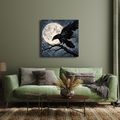 QUADRO SU TELA – CORVO NERO SOTTO LA LUNA PIENA - QUADRI HALLOWEEN E HORROR - STAMPE E QUADRI