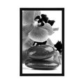 POSTER SPA STONES AND AN ORCHID IN BLACK AND WHITE - BLACK AND WHITE - POSTERS