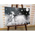 CANVAS PRINT MOON FAIRY IN BLACK AND WHITE - BLACK AND WHITE PICTURES - PICTURES