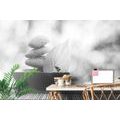 SELF ADHESIVE WALL MURAL BLACK AND WHITE STONES AND A LEAF IN A BOWL - SELF-ADHESIVE WALLPAPERS - WALLPAPERS