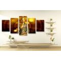 TABLEAU EN 5 PARTIES – STATUE DE BOUDDHA SUR FOND ABSTRAIT - TABLEAUX FENG SHUI - TABLEAUX