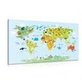 CANVAS PRINT CHILDREN'S MAP OF THE WORLD WITH ANIMALS - CHILDRENS PICTURES - PICTURES