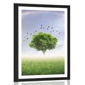 POSTER MIT PASSEPARTOUT ALLEINSTEHENDER BAUM AUF DER WIESE - NATUR - POSTER