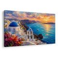 WANDBILD KÜSTE VON SANTORIN BEI SONNENUNTERGANG - BILDER VON SONNENAUFGANG UND SONNENUNTERGANG - BILDER