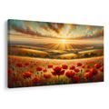 WANDBILD SONNENUNTERGANG ÜBER MOHNFELD - BILDER VON SONNENAUFGANG UND SONNENUNTERGANG - BILDER