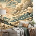 TAPETE RETRO-LANDSCHAFT MIT BERGEN UND SONNE - TAPETEN MIT BERGMOTIVEN - TAPETEN